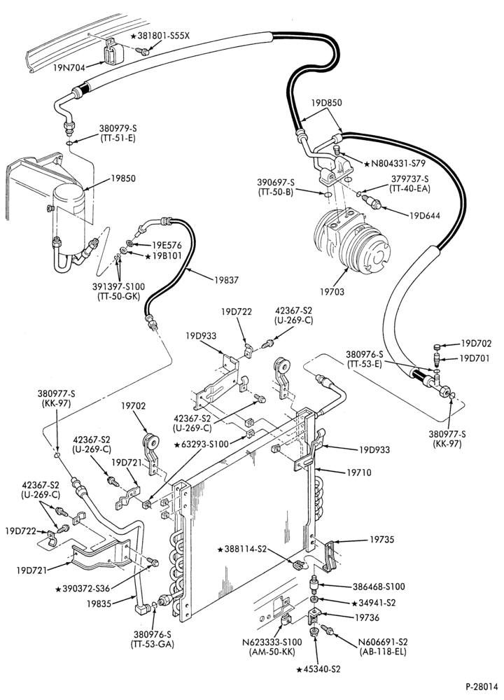 Схема AC HOSES & TUBES-8 cyl. - 7.5L - in-plant charged-F & U