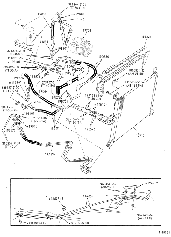 Схема AC HOSES & TUBES-6 cyl. - 3.0L - w/aux. A/C-A