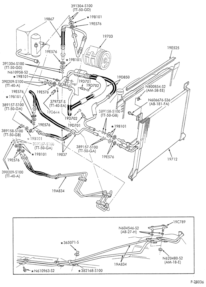 Схема AC HOSES & TUBES-6 cyl. - 3.0L - w/aux. A/C-A