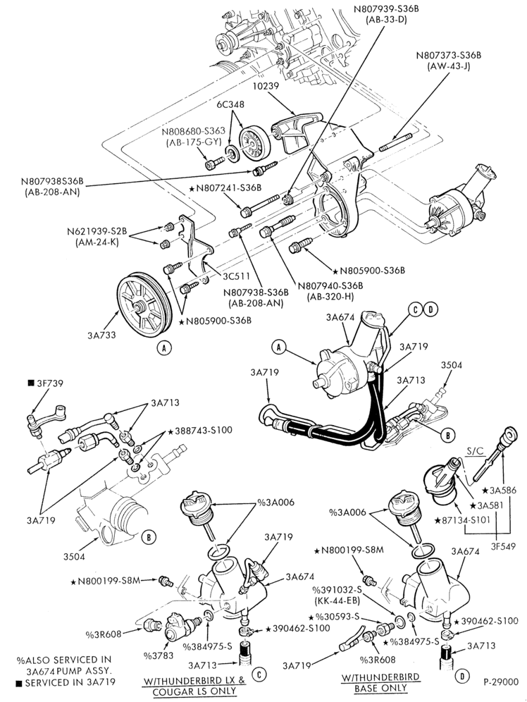 Схема STEERING-Power steering system - Pump installation - 6 cyl. 3.8L - w/oil cooler