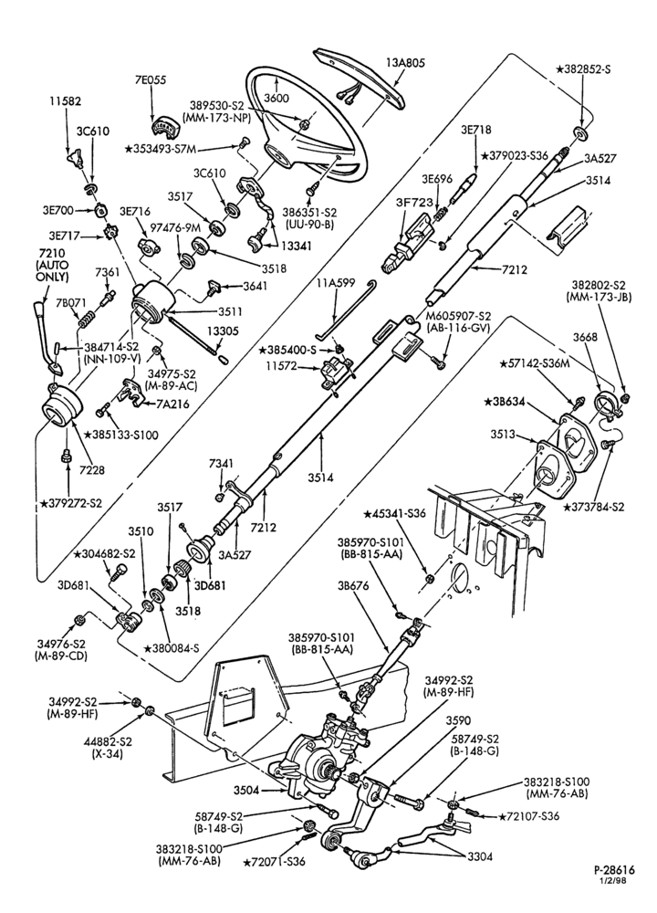 Схема E4OD TYPE TRANSMISSION-Steering column and shift control - fixed wheel-F59 Stripped Chassis