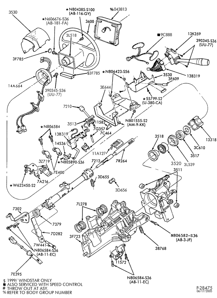Схема AUTOMATIC TRANSMISSION-EXTERNAL PARTS - Steering column - column shift - tilt wheel - Page A-TW