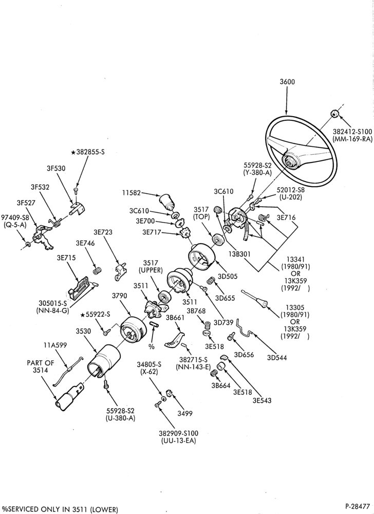 Схема STEERING-Steering column - automatic trans. - floor shift        - tilt wheel-Page A-F100/350, F(Super Duty)