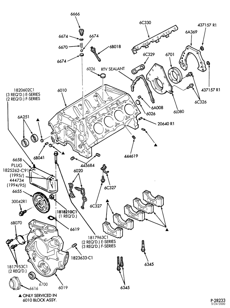 Схема 8 CYL. 7.3L - DIESEL - DIRECT INJECTION - TURBO-Cylinder block & related parts-E250/350