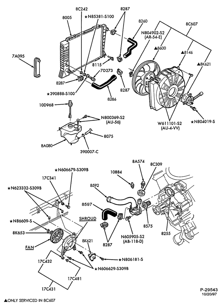Схема Радиатор, GRILL AND COOLING-COOLING SYSTEM - 6 cyl. 3.8L - S/C