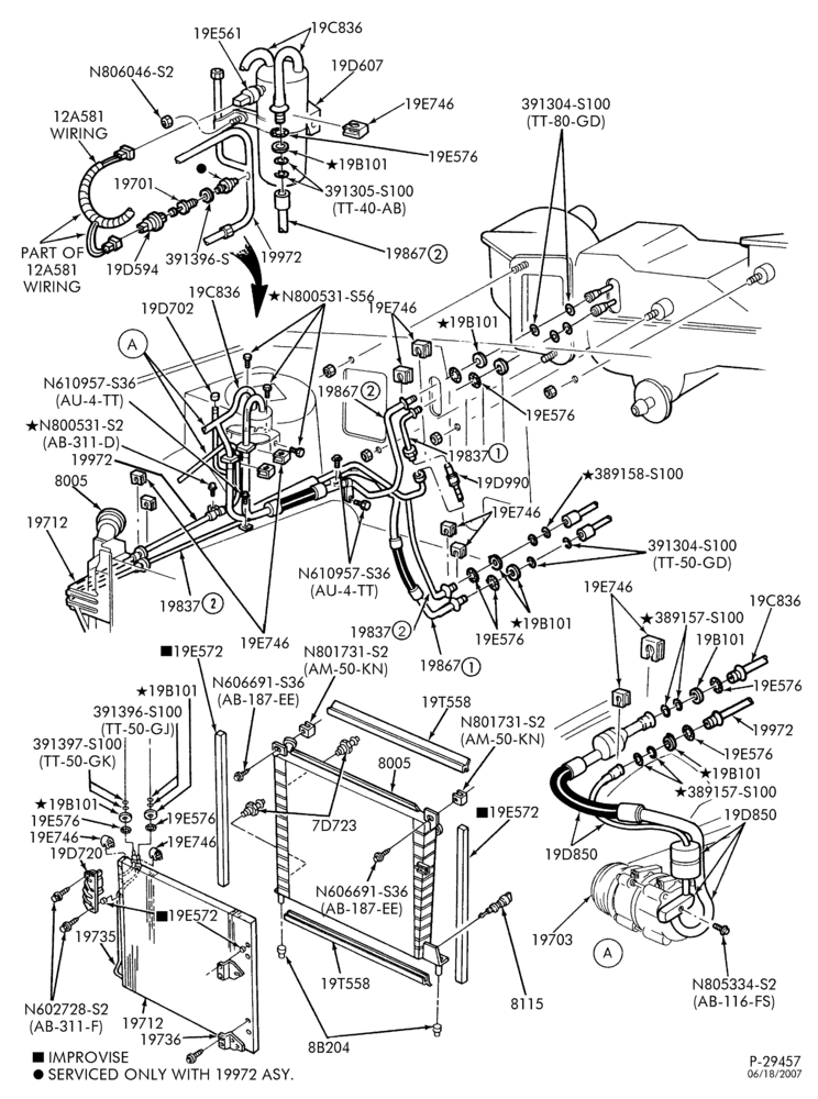 Схема AIR CONDITIONING-Condenser & hoses - integral - main - with aux. a/c - Page A-TW