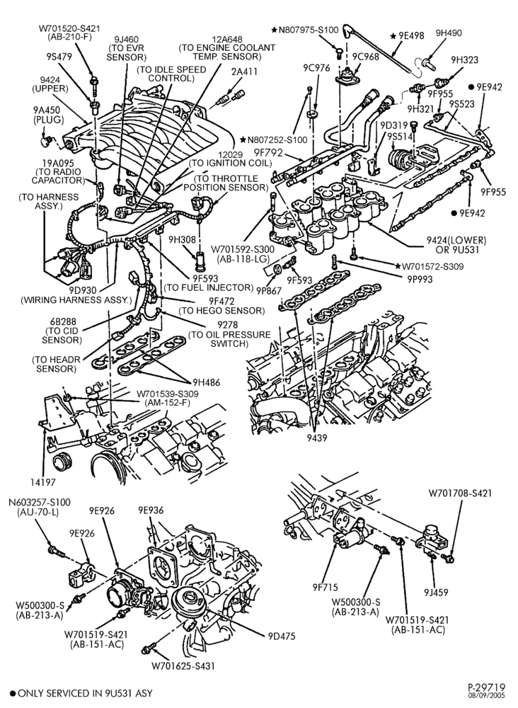 Схема 6 CYL. 2.5L-Fuel injection - manifold injectors & throttle body detailing