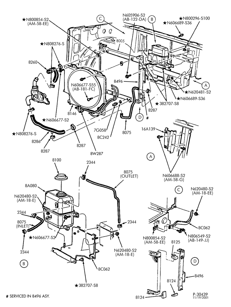 Схема Радиатор, GRILL AND COOLING-Cooling system, fan & related parts - 8 cyl. 7.3L - direct injection turbo Diesel-E250/350,E(Super Duty)