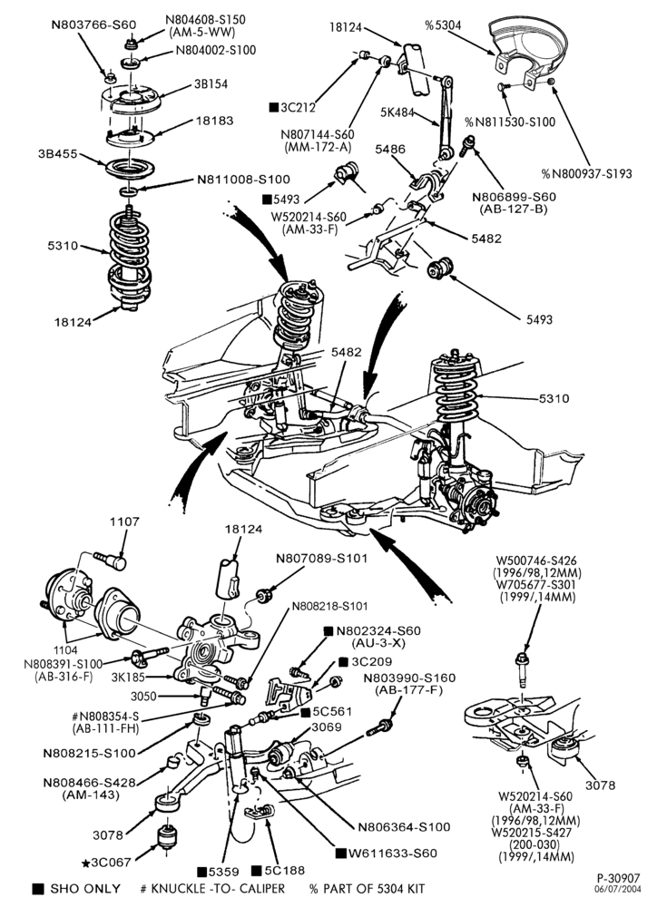 Схема FRONT SUSPENSION-Spring & shock installation