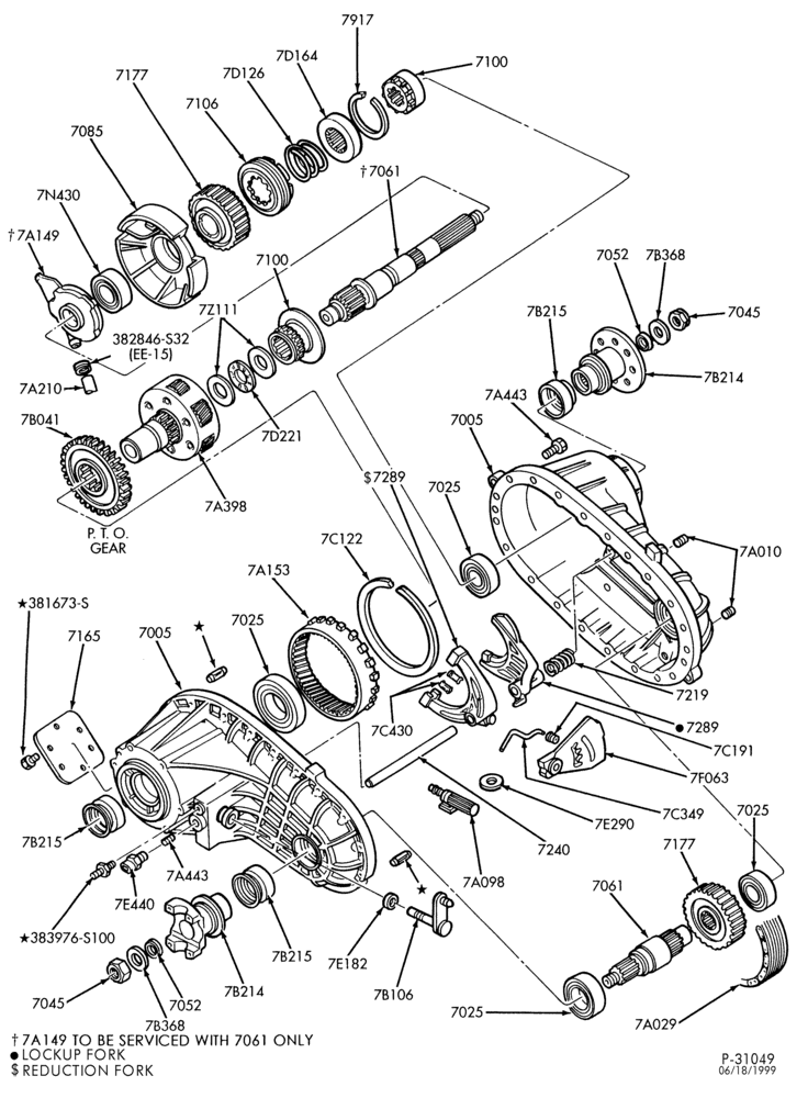 Схема Раздаточная коробка (4WD)-Part time - Warner 4407 - with P.T.O. Manual-F250/Over 8500# GVW,F350