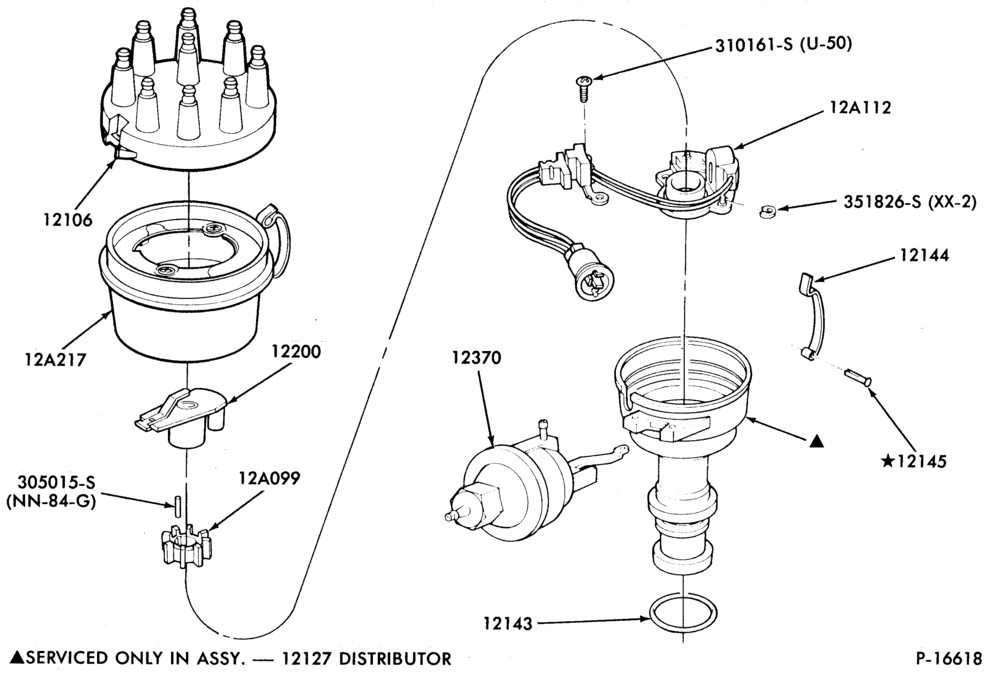 Схема DISTRIBUTOR AND IGNITION SYSTEM-Distributor- 8 cyl. 302 (without E.E.C.)