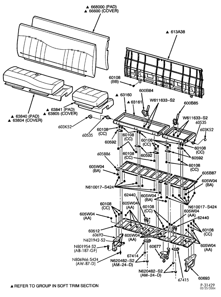 Схема SEATS AND SEAT BELTS-Rear seat - SuperCab-F150/250-Under 8500# GVW
