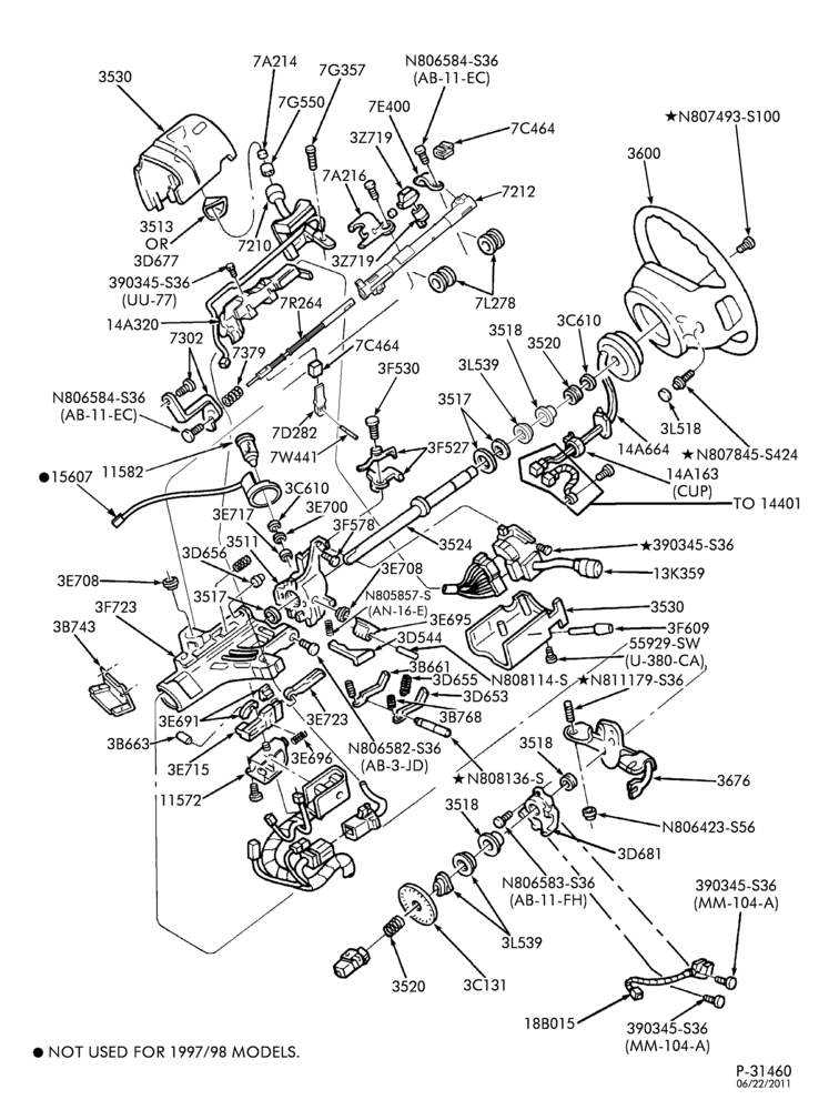 Схема STEERING-Steering column - tilt wheel - Page A-F150/250-Under 8500# GVW