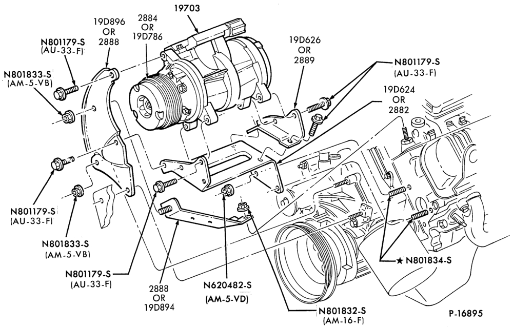 Схема AIR CONDITIONING-Compressor Installation-6 cyl. 230 (3.8L)-F100