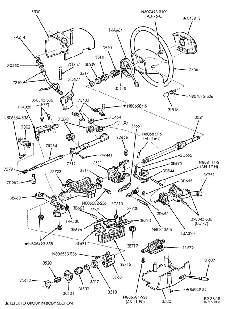 Схема STEERING-Steering column - tilt wheel - upper-E150/450 E(Stripped Chassis)