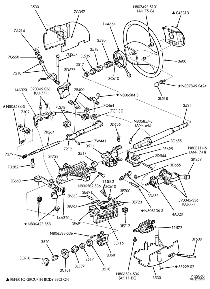 Схема STEERING-Steering column - fixed wheel - upper-E150/550 E(Stripped Chassis)