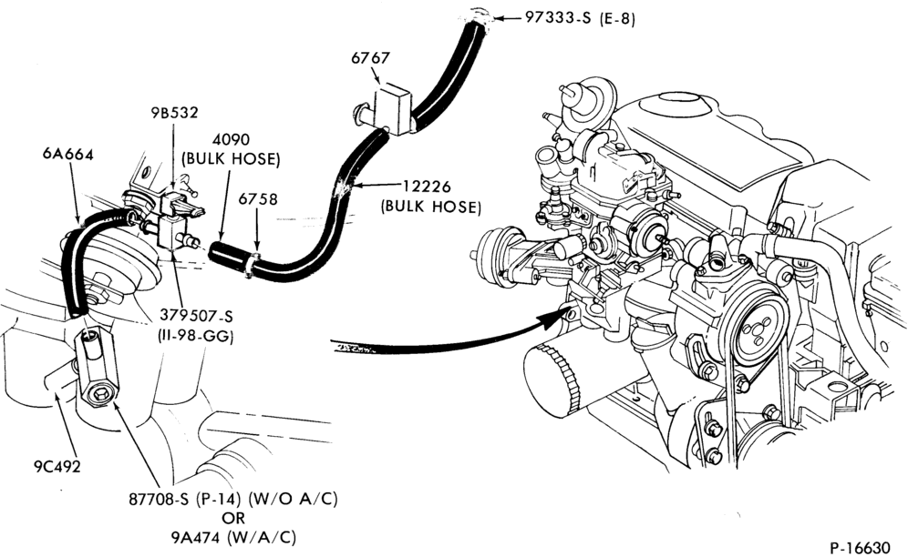 Схема 4 CYL. 1.6L (98 C.I.D.) & 1.9L (116 C.I.D.)-(1.6L) - Exc. E.F.I or TC