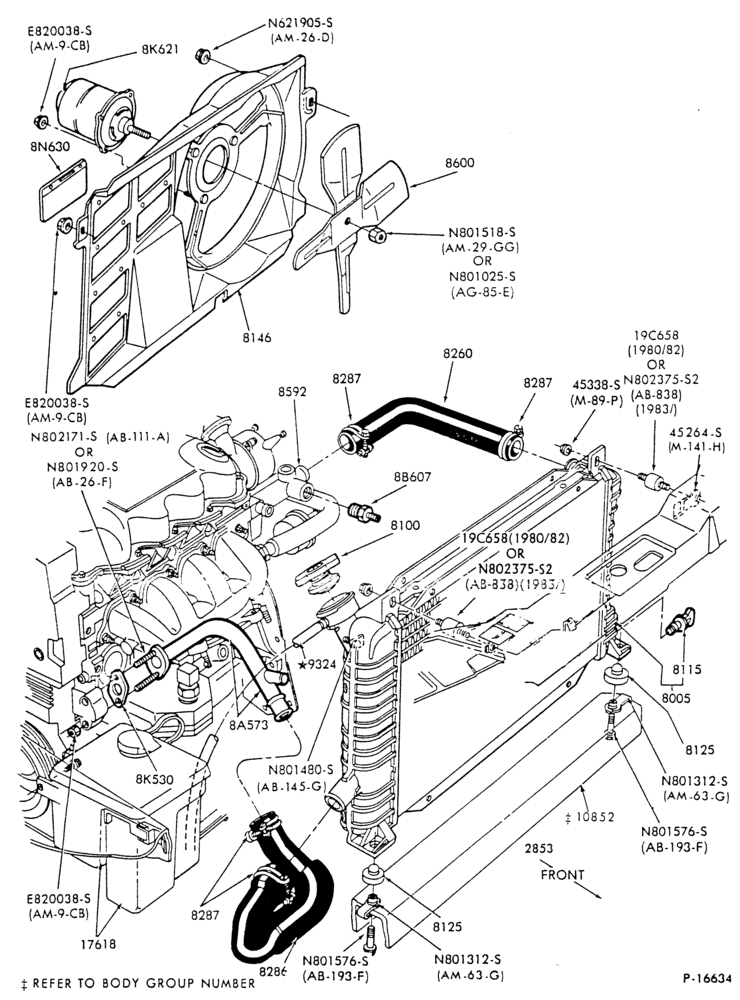 Схема Радиатор, GRILL AND COOLING-COOLING SYSTEM- 4 cyl. 98 (1600cc)