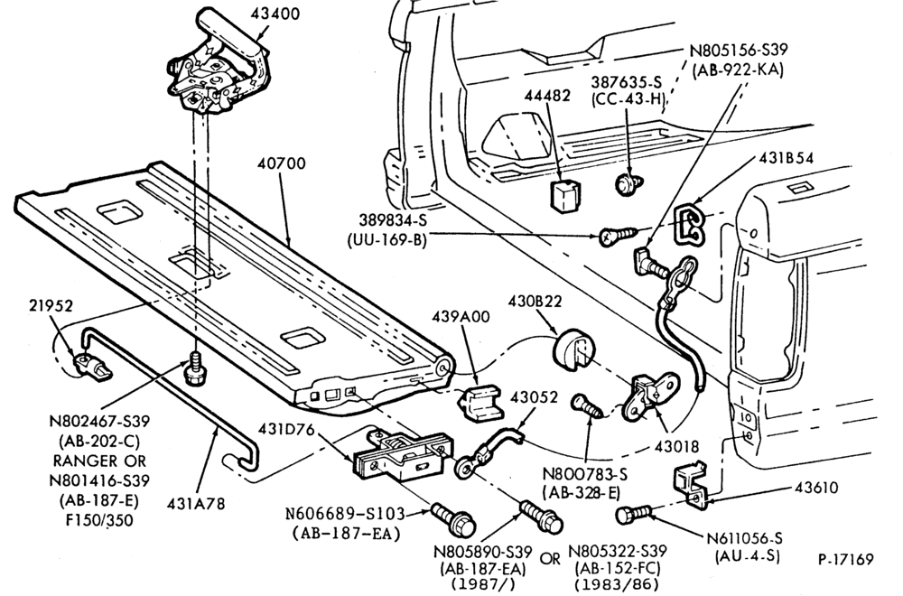 Схема BACK-OF-CAB EQUIPMENT-Tailgate, hinge and latch parts-F100/350(99)