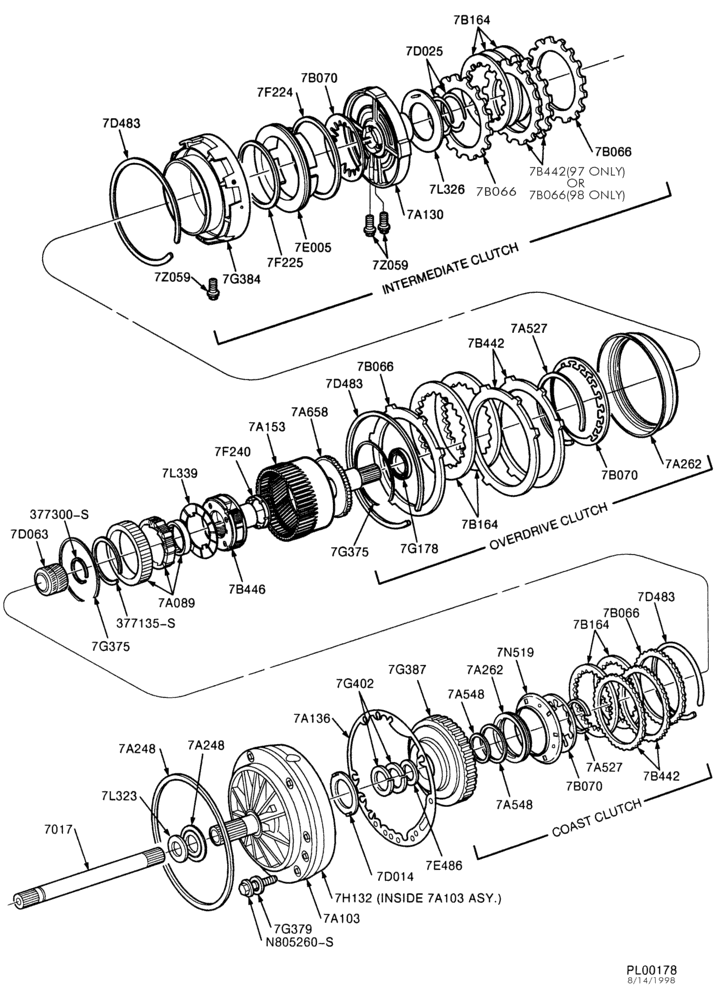 Схема E4OD TYPE TRANSMISSION-INTERNAL PARTS - Clutches, gears, shafts & related parts - Page A-F150/250