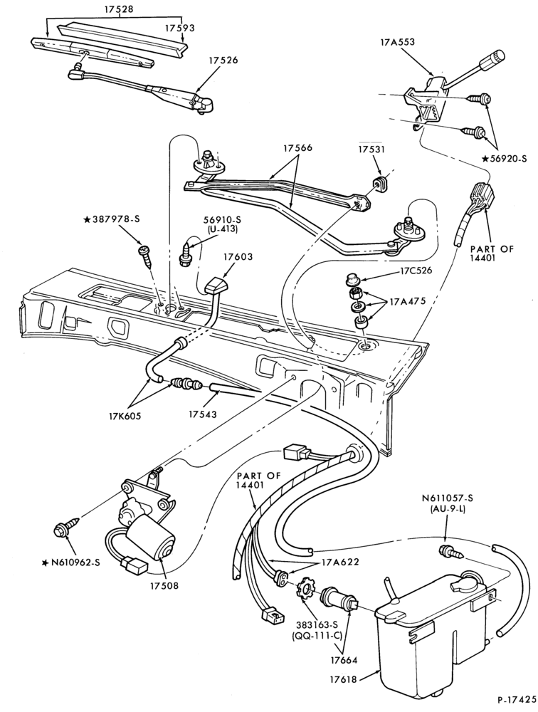Схема SPEEDOMETER, BUMPERS, MIRRORS AND WIPERS-Windshield wiper and washer
