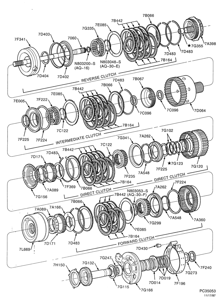 Схема AX4S TYPE - INTERNAL PARTS-Clutches, gears, shafts, extension & related parts - Page A