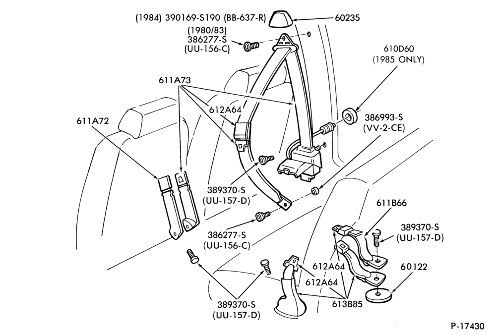 Схема SEATS AND SEAT BELTS-Seat belt and shoulder harness installation- bucket and split bench