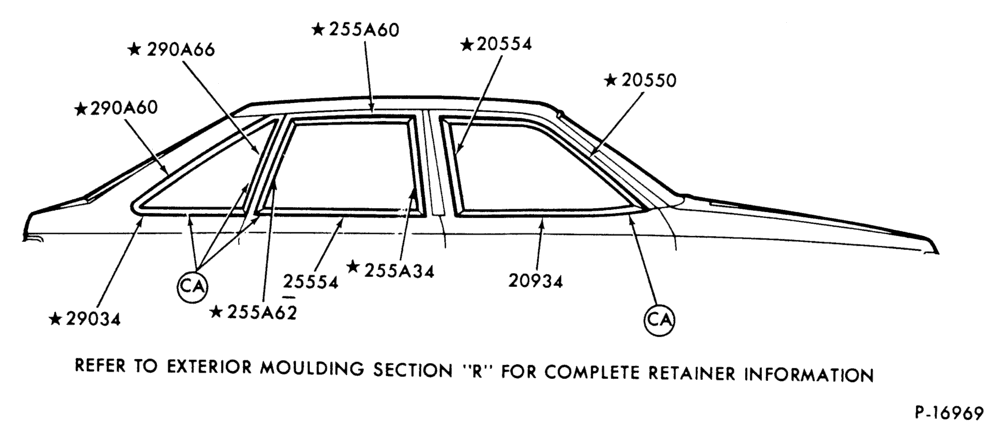 Схема WINDOW FRAME AND BELT "BEFORE 3/85" - BODY TYPE 58