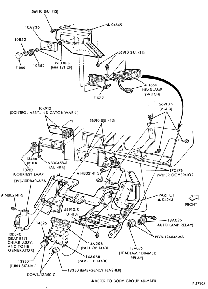 Схема DISTRIBUTOR AND IGNITION SYSTEM-Seat chimes, headlamp switch warning indicator control