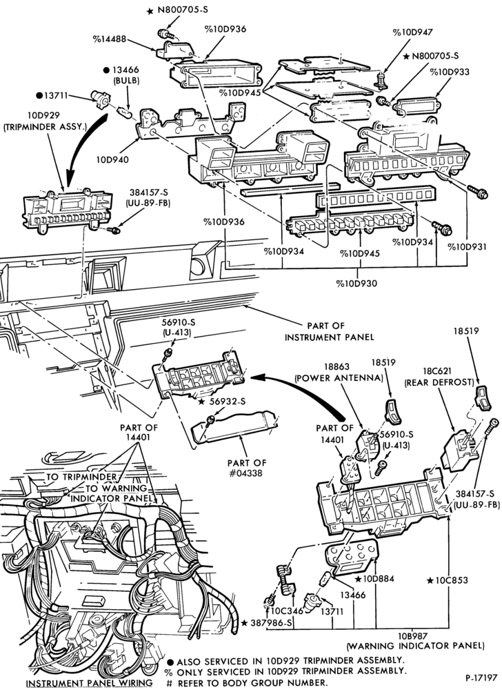 Схема Стартер, IGNITION AND HEADLAMP SWITCHES-Tripminder, warning indicator panel and related parts