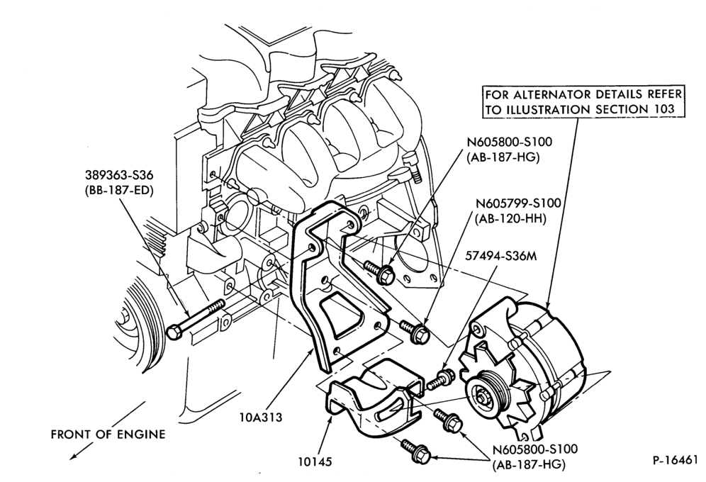 Схема DISTRIBUTOR AND IGNITION SYSTEM-Alternator mounting brackets - without A/C