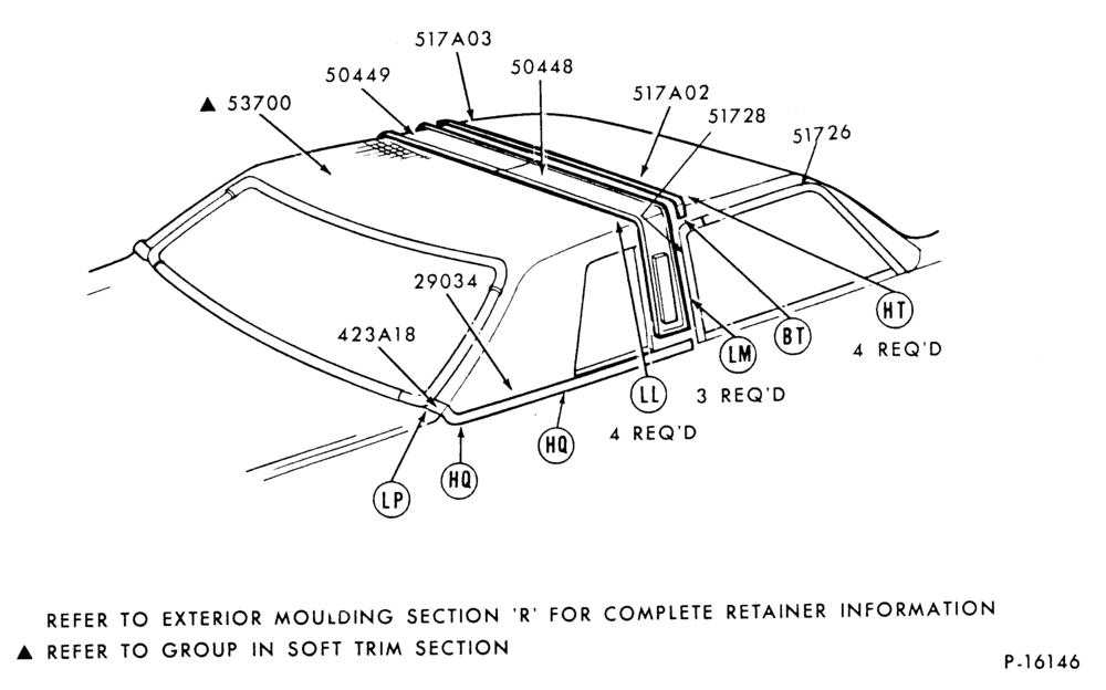 Схема ROOF AND BELT MOULDING - W/PARTIAL ROOF