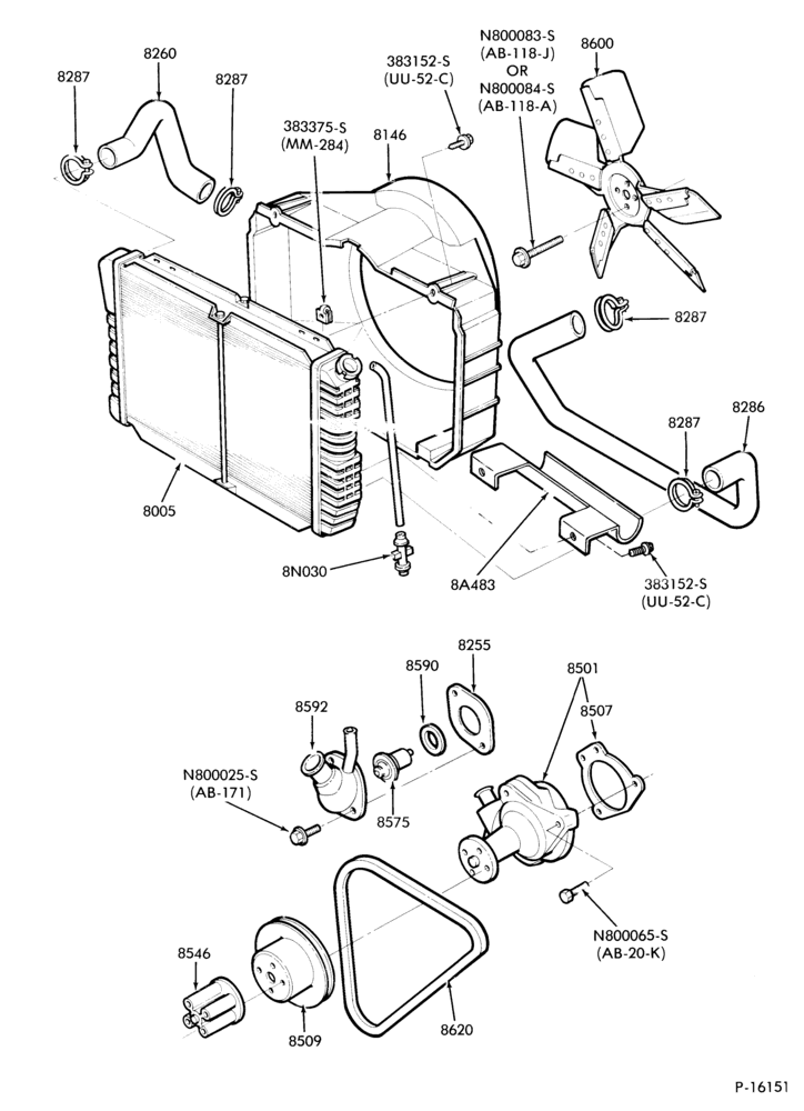 Схема Радиатор, GRILL AND COOLING-COOLING SYSTEM- 4 cyl. 140 (2300cc)-w/air cond.- exc. Turbo