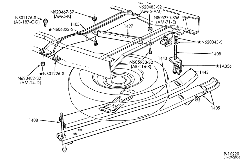 Схема SPARE WHEEL CARRIERS-Spare wheel carriers - frame mounted - Slide-out (without aft axle tank)-F150/350