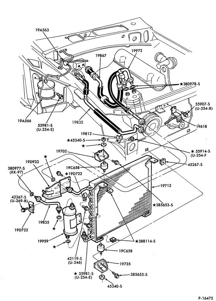 Схема AIR CONDITIONER-Condenser, Dehydrator and Vacuum Hoses- 6 cyl.