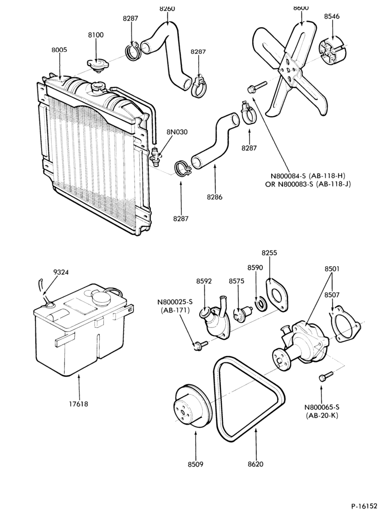 Схема Радиатор, GRILL AND COOLING-COOLING SYSTEM- 4 cyl. 140 (2300cc)-w/o air cond.- exc. E.F.I.