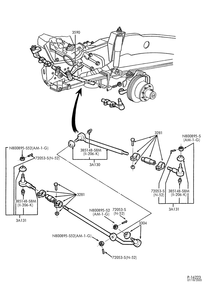 Схема FRONT SUSPENSION-(1989) - steering linkage-w/front leaf spring-F250-4/W/D