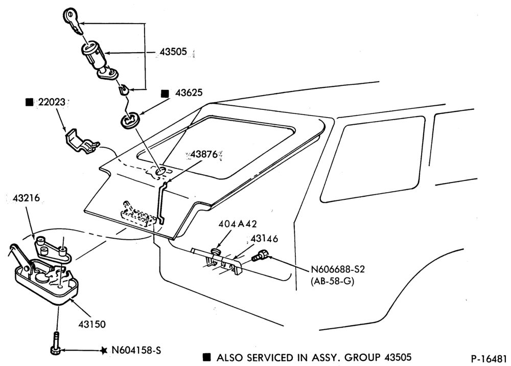 Схема LIFT/TAILGATE, LUGGAGE & BACK WINDOW-Latch parts - luggage compartment - body type 74