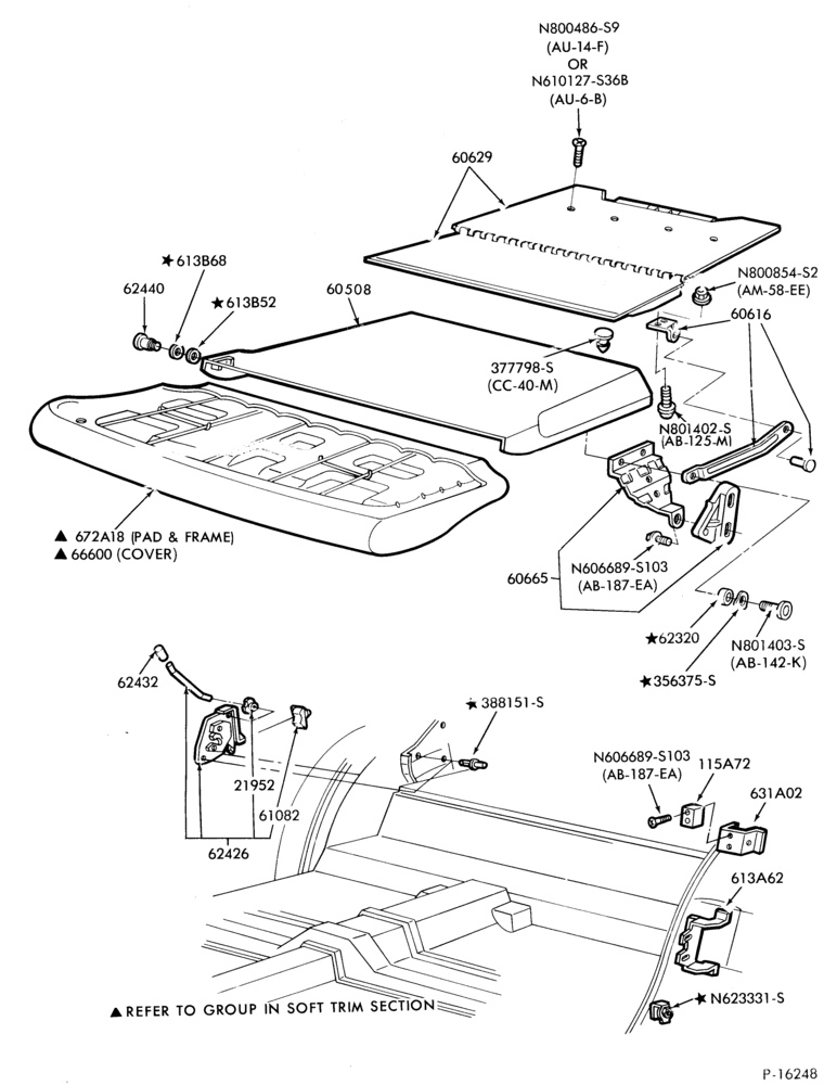 Схема SEATS AND SEAT BELTS-Rear seat parts - body type 74