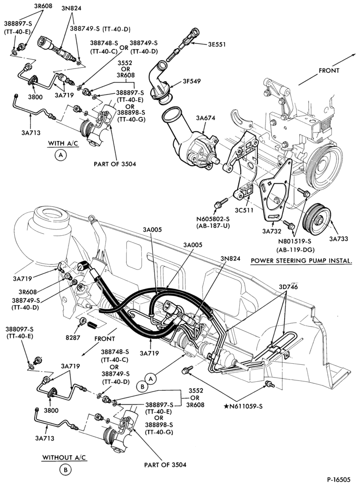 Схема STEERING-Pump installation - 4 cyl. 98 (1.6L) - gas
