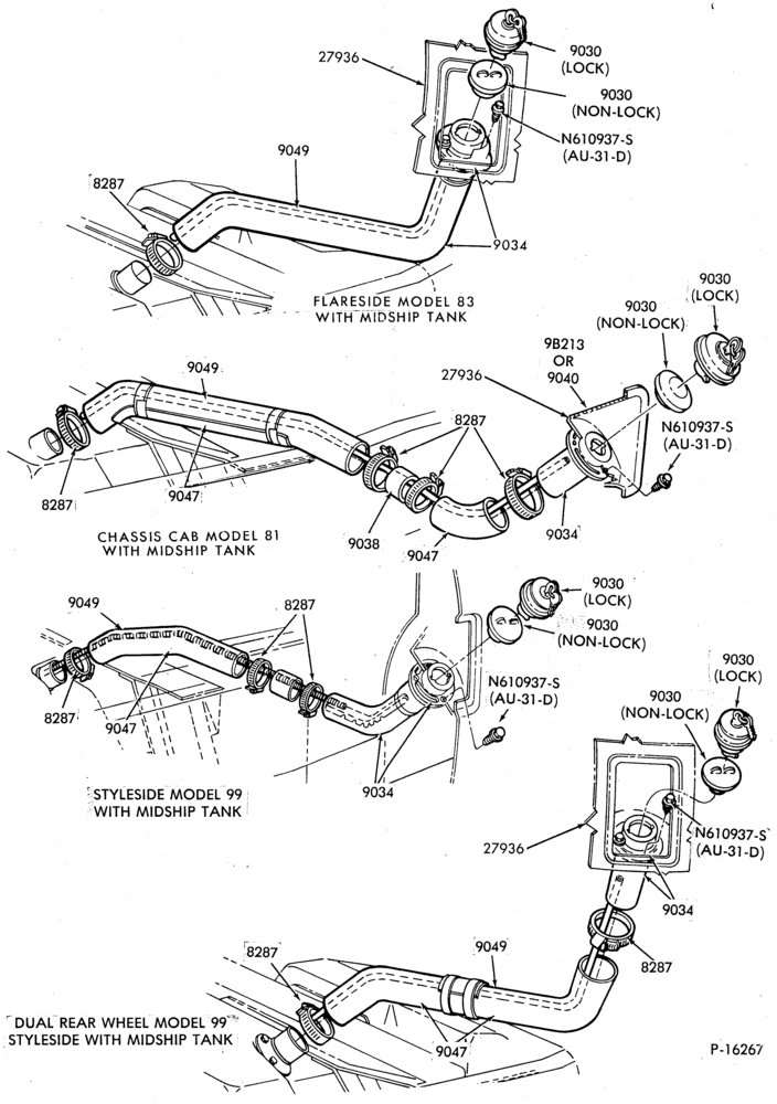 Схема 8 CYL. 4.2L (255 C.I.D.)-GAS-F100 (81,83 and 99)- w/midship tank