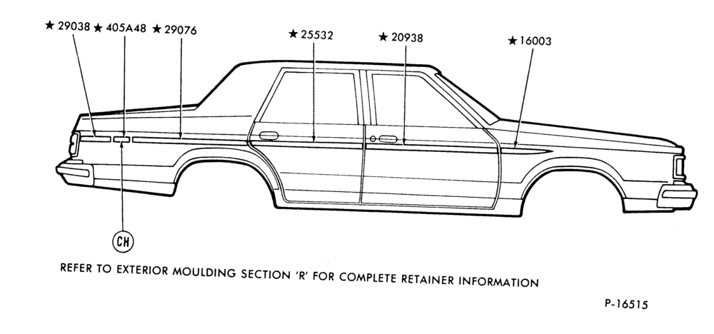Схема BODY SIDE MOULDINGS UPPER - PRESSURE SENSITIVE - BODY TYPE 54