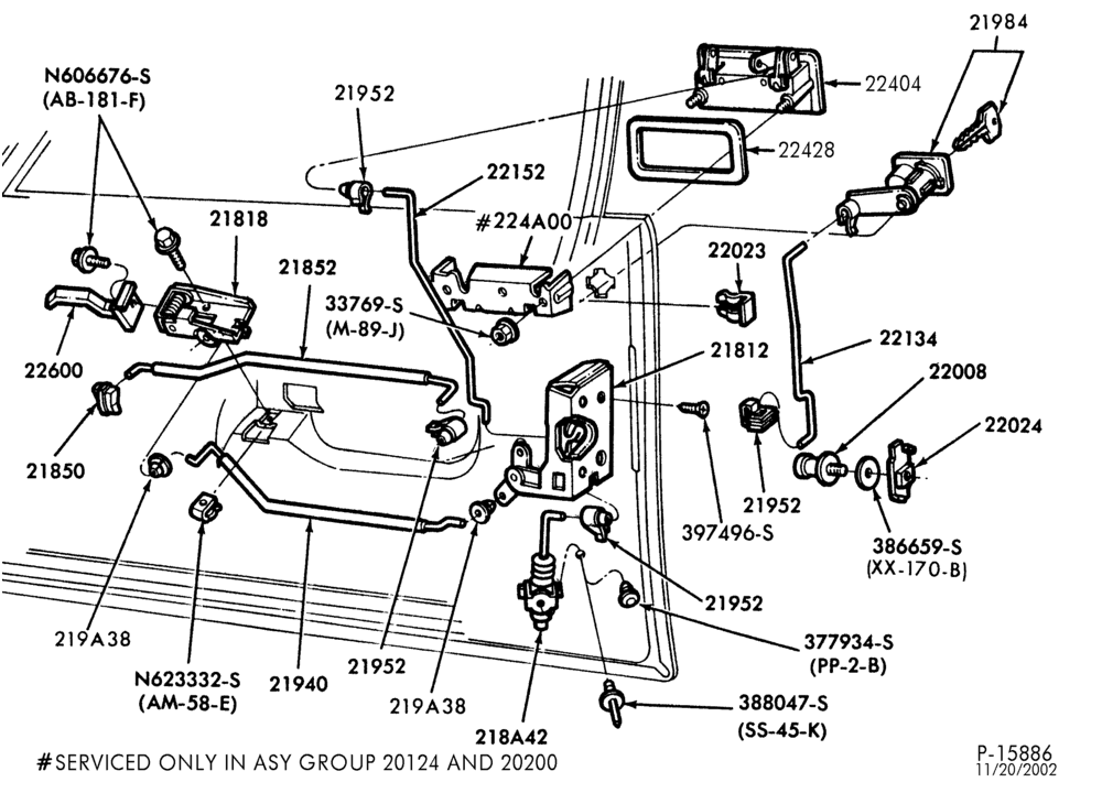 Схема BODY SIDES AND QUARTER-Handles and latch parts (front door) - body type 54