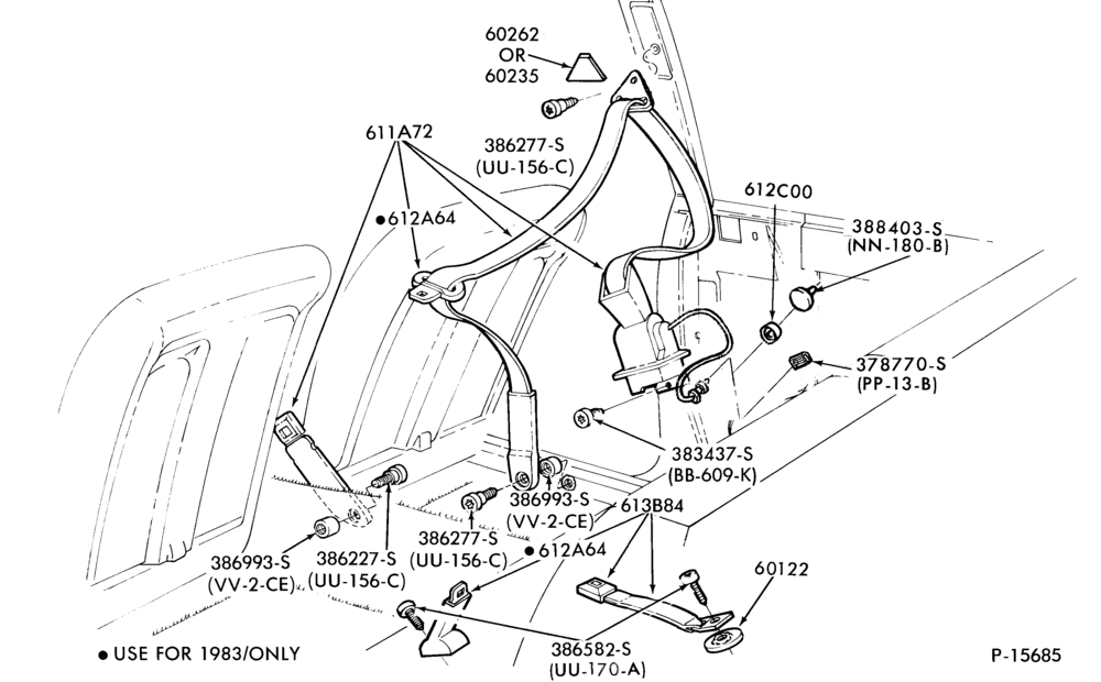 Схема SEATS AND SEAT BELTS-Seat belt and shoulder harness installation - bucket