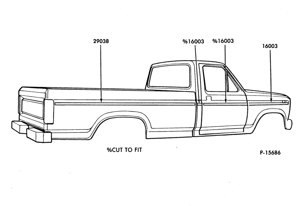 Схема REGULAR CAB BODY MOULDINGS - SIDE, PRESSURE SENSITIVE