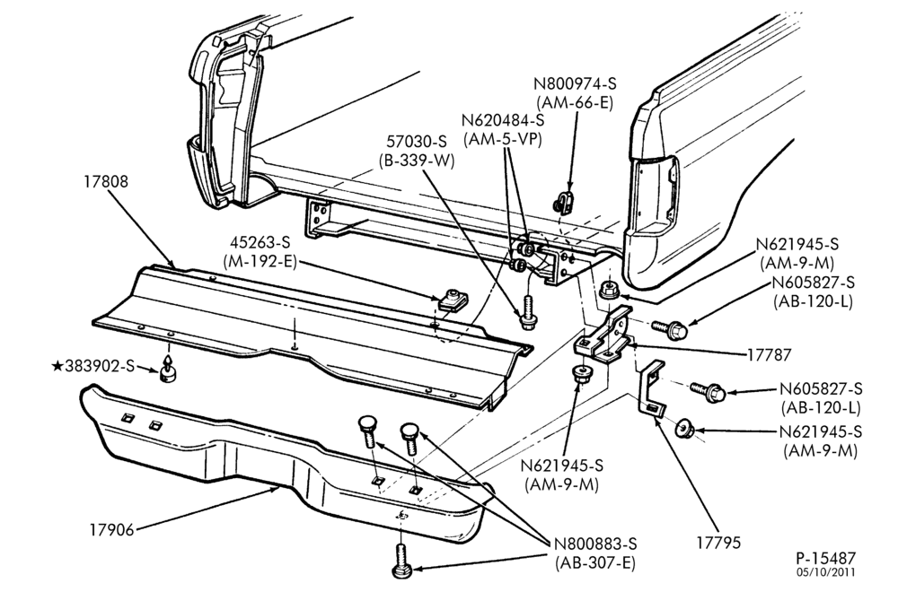 Схема BUMPERS-Rear bumper parts - w/o step-U150