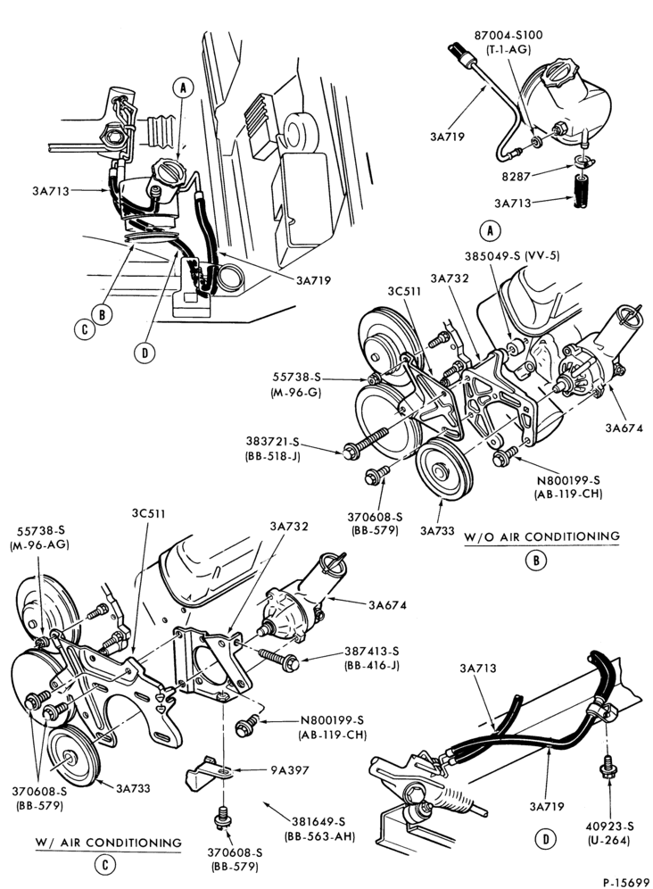 Схема STEERING-Pump installation - 6 cyl. 200 - 8 cyl. 255 and 302