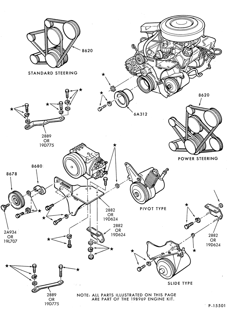 Схема AIR CONDITIONING-Compressor Installation - built-in (dealer installed)-8 cyl. 302 (5.0L), 351 (5.8L)-All
