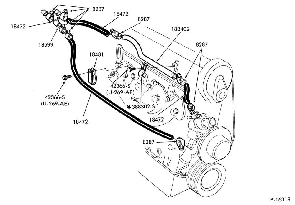 Схема AIR CONDITIONER-Heater and controls- hose installation - 4 cyl.