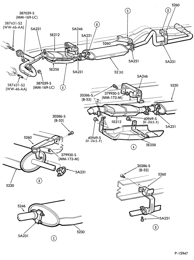 Схема EXHAUST SYSTEM-(1980/82)-351M (5.8L) and 400 (6.6L) - w/converter-E150/350